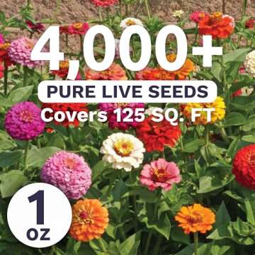 Zinnia Cut & Come Again Mix - Large 1 Ounce Packet - 4,000 Flower Seeds for Planting - Zinnia elegan...