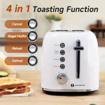 Aigostar Toaster 2 Slice Retro Toaster Stainless Steel, 1.6 inch Extra Wide Slots Bread Toaster with...