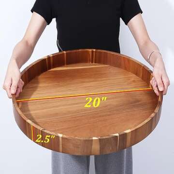 MornHalo Extra Large 20" Acacia Wood Tray with Handles - Wooden Serving Tray for Ottoman, Coffee Tab...