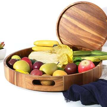 MornHalo Extra Large 20" Acacia Wood Tray with Handles - Wooden Serving Tray for Ottoman, Coffee Table, Charcuterie, Bed & Breakfast - Rustic Modern Style
