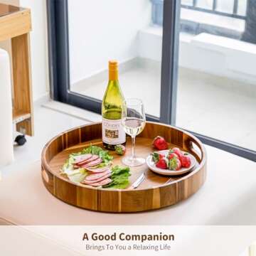 MornHalo Extra Large 20" Acacia Wood Tray with Handles - Wooden Serving Tray for Ottoman, Coffee Table, Charcuterie, Bed & Breakfast - Rustic Modern Style