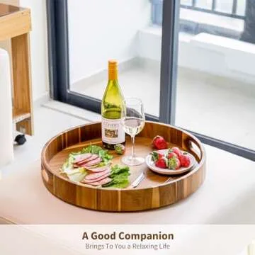 MornHalo Extra Large 20" Acacia Wood Tray with Handles - Wooden Serving Tray for Ottoman, Coffee Table, Charcuterie, Bed & Breakfast - Rustic Modern Style