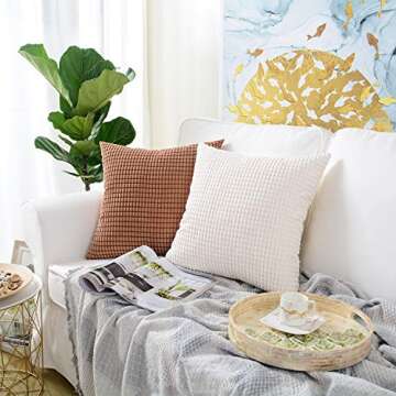 MERNETTE Pack of 2, Corduroy Soft Decorative Square Throw Pillow Cover Cushion Covers Pillowcase, Home Decor Decorations for Sofa Couch Bed Chair 18x18 Inch/45x45 cm (Granules Brown)