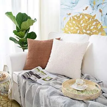 MERNETTE Pack of 2, Corduroy Soft Decorative Square Throw Pillow Cover Cushion Covers Pillowcase, Home Decor Decorations for Sofa Couch Bed Chair 18x18 Inch/45x45 cm (Granules Brown)