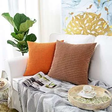 MERNETTE Pack of 2, Corduroy Soft Decorative Square Throw Pillow Cover Cushion Covers Pillowcase, Home Decor Decorations for Sofa Couch Bed Chair 18x18 Inch/45x45 cm (Granules Brown)
