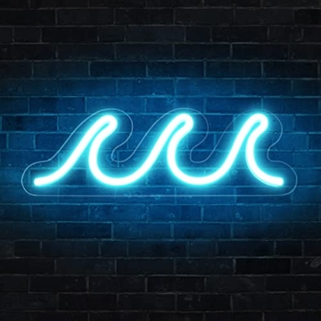 Wave Neon Signs for Bedroom, Ice Blue LED Neon Signs for Wall Decor, Night Lights USB Powered with D...