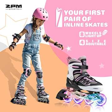2PM SPORTS Cytia Girls Adjustable Inline Skates with Light Up Wheels - Fun Pink Design
