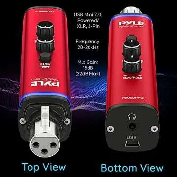 Pyle Microphone XLR to USB Signal Converter Adapter Universal Windows Mac Plug and Play Mic to PC Adaptor for Digital Recording Interface, Mix Audio Control, 48V Phantom Power, USB Cable (Red)