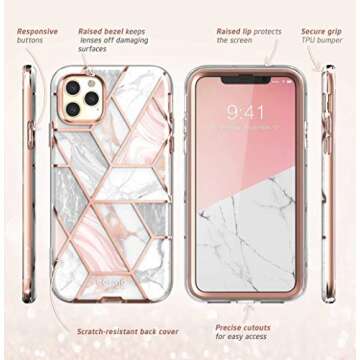 i-Blason Cosmo Series Case for iPhone 11 Pro Max 2019 Release, Slim Full-Body Stylish Protective Case with Built-in Screen Protector (Marble)