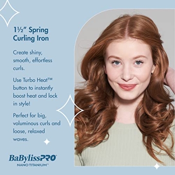 BaBylissPRO Nano Titanium Spring Curling Iron, 1.25" Professional Spring Hair Curler for Long Lasting Curls & All Hair Types