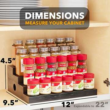SpaceAid Bamboo Spice Rack Organizer for Cabinet, Kitchen Pantry Spices Storage Rack for Cabinets Organization, Home Seasoning Tiered Can Goods Racks Wood Shelf Organizers (4 Tier, Black)