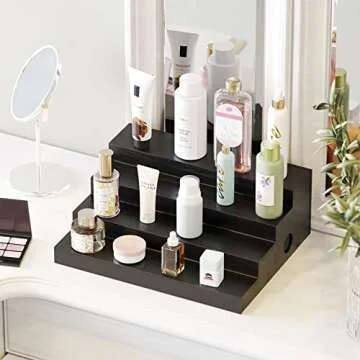 SpaceAid Bamboo Spice Rack Organizer for Cabinet, Kitchen Pantry Spices Storage Rack for Cabinets Organization, Home Seasoning Tiered Can Goods Racks Wood Shelf Organizers (4 Tier, Black)