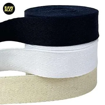 RAWMAT Twill Tape for Sewing 100% Cotton Webbing 1 Inch 5 Yard Roll Herringbone Ribbon Natural Ribbo...