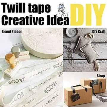 RAWMAT Twill Tape for Sewing 100% Cotton Webbing 1 Inch 5 Yard Roll Herringbone Ribbon Natural Ribbon Color for DIY Craft Making and Tote Bag Patterns for Sewing (Beige, 1 Inch)