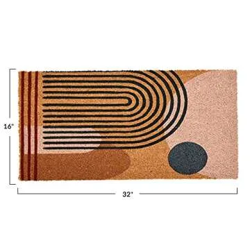 Main + Mesa Geometric Coir Doormat with Non-Slip PVC Backing, Curved Geo