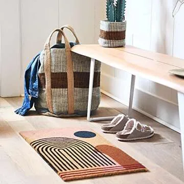 Main + Mesa Geometric Coir Doormat with Non-Slip PVC Backing, Curved Geo