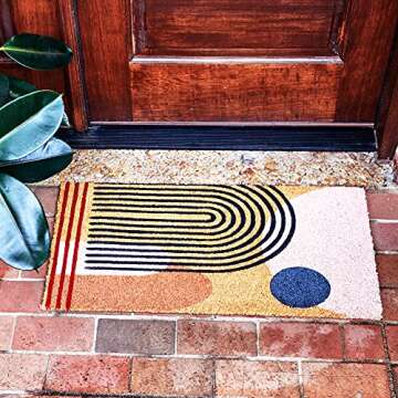 Main + Mesa Geometric Coir Doormat with Non-Slip PVC Backing, Curved Geo