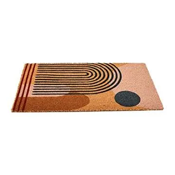 Main + Mesa Geometric Coir Doormat with Non-Slip PVC Backing, Curved Geo
