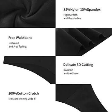 SHARICCA Women Seamless Thong No Show V Shape Strench Underwear Comfortable Invisible Soft Panties 6 Pack (3 Black 3 Beige-6P07,S)