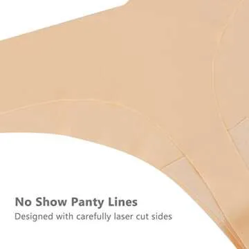 SHARICCA Women Seamless Thong No Show V Shape Strench Underwear Comfortable Invisible Soft Panties 6 Pack (3 Black 3 Beige-6P07,S)