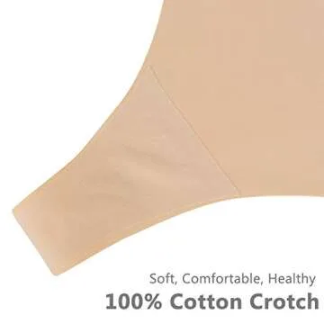 SHARICCA Women Seamless Thong No Show V Shape Strench Underwear Comfortable Invisible Soft Panties 6 Pack (3 Black 3 Beige-6P07,S)