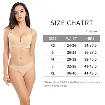 SHARICCA Women Seamless Thong No Show V Shape Strench Underwear Comfortable Invisible Soft Panties 6 Pack (3 Black 3 Beige-6P07,S)