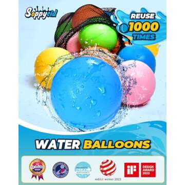 UCIDCI 15 Pcs Water Balloons Reusable Quick Fill - Self Sealing Silicone Water Ball for Kids with Me...