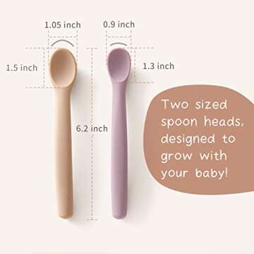 Moonkie Silicone Baby Spoons Set of 4, Two Sizes Feeding Spoon for First Stage 4+ Months, Baby Utens...