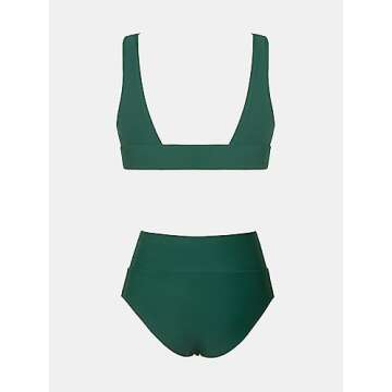 CUPSHE Bikini Set for Women Two Piece Swimsuit High Waisted V Neck Ruched Front Wide Straps M, Green