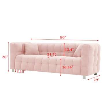 Dolonm Modern Sofa Couch with Metal Legs Upholstered Tufted 3 Seater Couch with 2 Pillows Decor Furn...
