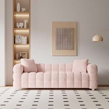 Dolonm Modern Sofa Couch with Metal Legs Upholstered Tufted 3 Seater Couch with 2 Pillows Decor Furniture for Living Room, Bedroom, Office, 80 Inch Wide(Pink-Teddy)