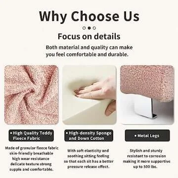 Dolonm Modern Sofa Couch with Metal Legs Upholstered Tufted 3 Seater Couch with 2 Pillows Decor Furniture for Living Room, Bedroom, Office, 80 Inch Wide(Pink-Teddy)