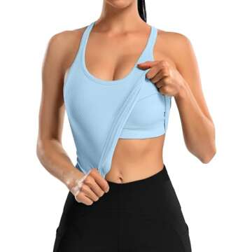 ATTRACO Women's Blue Yoga Racerback Tank Top with Built-in Bra Crop Top