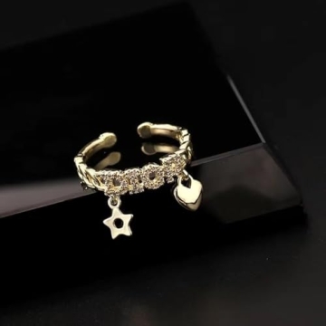 18k Gold Plated Adjustable Heart Star Rings for Women