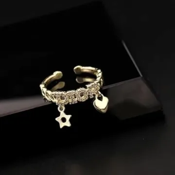 18k Gold Plated Adjustable Heart Star Rings for Women