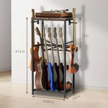Storenization Guitar Stand for Multiple Guitars - Rustic Display Rack with 2 Hangers