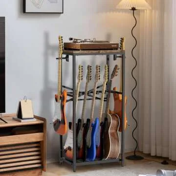 Sturdy Guitar Stand for Multiple Instruments - Rustic Design