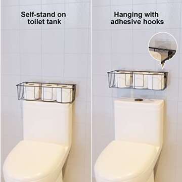 RICHER HOUSE Floating Shelves with Tissue Basket Set, Rustic Wall Shelves with Removable Towel Bar, Farmhouse Floating Bathroom Shelves for Kitchen and Bedroom - White