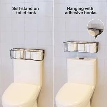 RICHER HOUSE Floating Shelves with Tissue Basket Set, Rustic Wall Shelves with Removable Towel Bar, Farmhouse Floating Bathroom Shelves for Kitchen and Bedroom - White