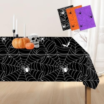 Spooky Halloween Tablecloth Set - 3 Pack Black Spider Web Design for Party Decor