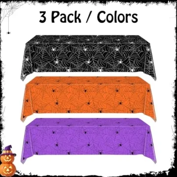 Halloween Spider Web Tablecloth Set 3 Pack Disposable Decor