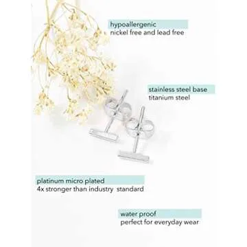 Altitude Boutique 18K Gold Plated Skinny Wire Midi Balance Bar Stud Earrings - Delicate Jewelry in G...