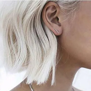 Gold Plated Skinny Wire Midi Balance Bar Stud Earrings