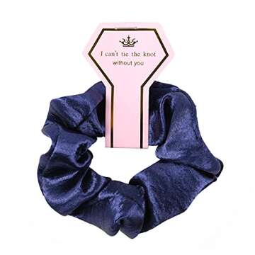 Set of 18 Bridesmaid Proposal Gifts Set Include 1 White & 8 Navy Blue Hair Ties Large Satin Hair Scrunchies 9 Rose Gold Knot Bracelet Bachelorette Party Favors Wedding Bridal Shower Gifts Set (Navy Blue)