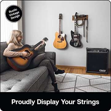 ZUR Premium Guitar Stand: Handcrafted in USA, Fits All Guitars, Top Quality Wood, Steel & Leather, Fits 16" Wall Studs Spacing, Guitar Hanger for Guitar Accessories, Guitar Pick Holder, Preassembled