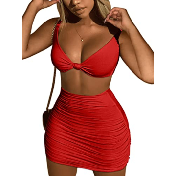 XXTAXN Women’s Sexy V Neck Sleeveless Party Dress in Red