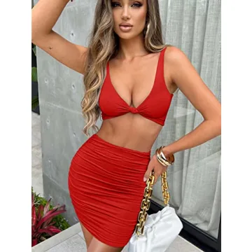 XXTAXN Women’s Sexy V Neck Sleeveless Party Dress in Red