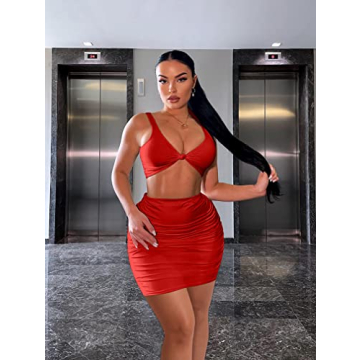 XXTAXN Women’s Sexy V Neck Sleeveless Party Dress in Red