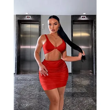 XXTAXN Women’s Sexy V Neck Sleeveless Party Dress in Red