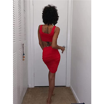 XXTAXN Women’s Sexy V Neck Sleeveless Party Dress in Red